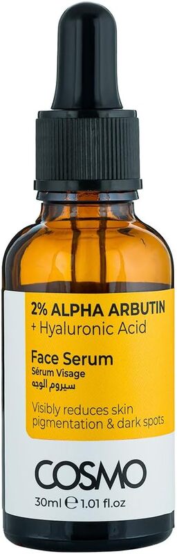 Cosmo 2% Alpha Arbutin + Hyaluronic Acid Reduce Skin Pigmentation & Dark Spots Face Serum 30ml; For Men & Women; Skins Care; Acne Scars; Dark Spot; Dryness; Facial; Beauty